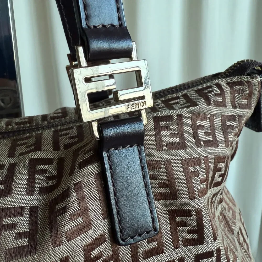 Fendi Zucchino FF Tote - Brown Canvas, Leather Straps, 2004 VTG